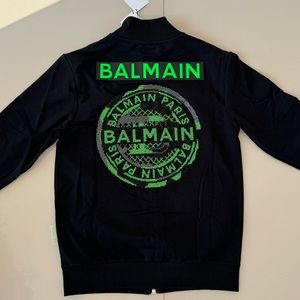 BALMAIN ZIPPED SWEATSHIRT HOODIE NEON LOGO STYLISH FASHIONABLE NEW W TAGS